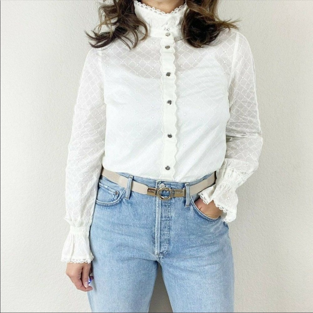 COACH White Lace Eyelet Button Down Shirt